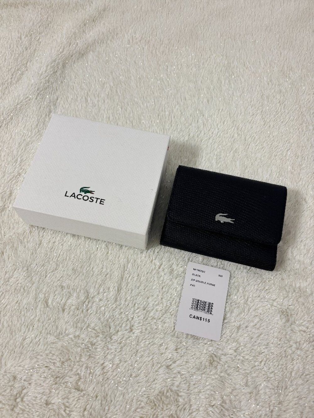 Lacoste Black and Silver Zip Double Wallet Purse